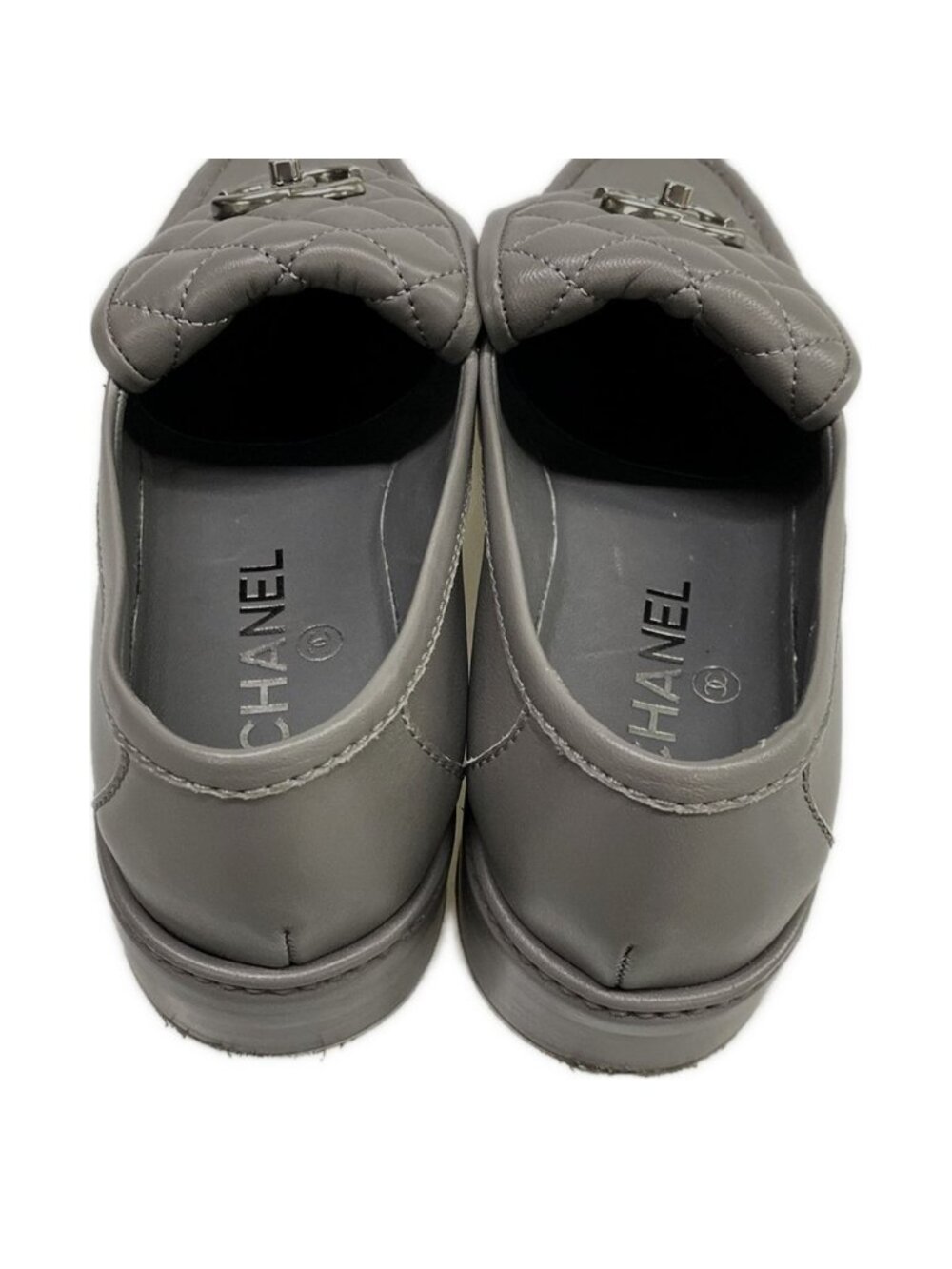 Chanel Loafers 37 C Gray Silver Turnlock Lambskin - Picture 7 of 14